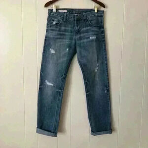 Decree Boyfriend Fit Dark Wash Distressed Jeans Size 5